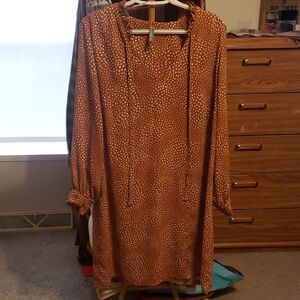 Massini Terracotta Long Sleeve Dress with Cream Dots